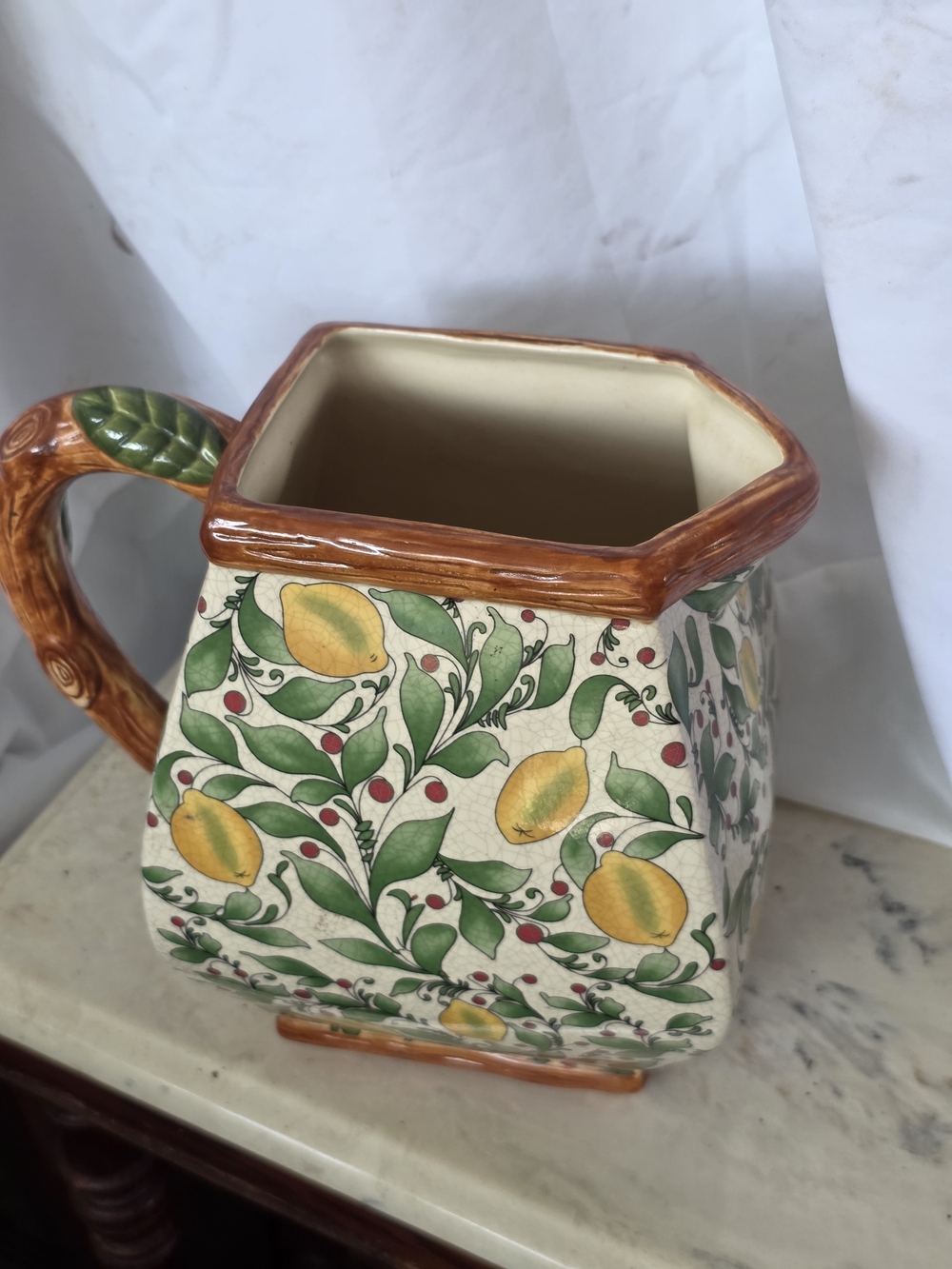 Hand-Painted Lemon Ceramic Pitcher - Yellow & Green